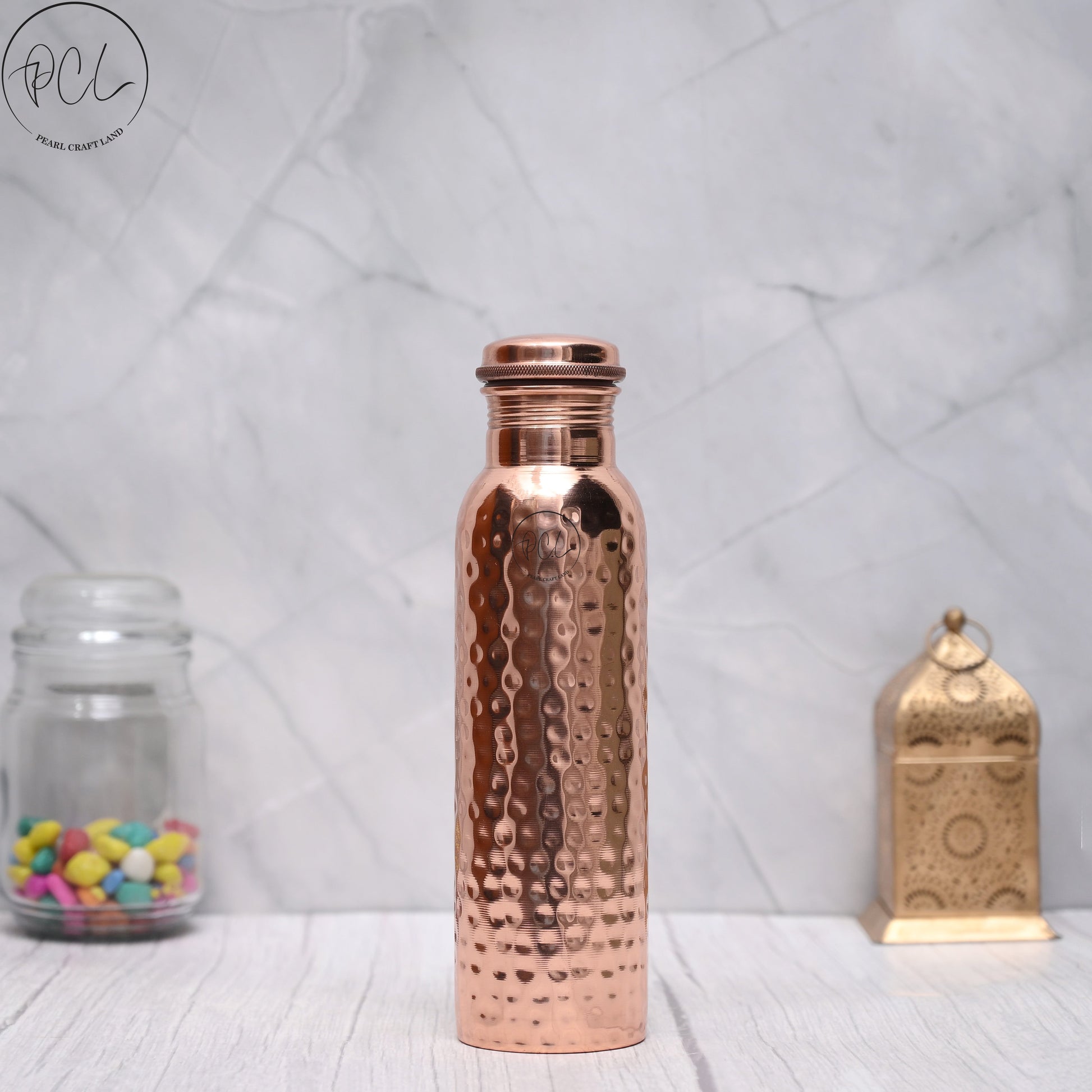 100% Pure Copper Water Bottle With Hammered Design 950 ML-0