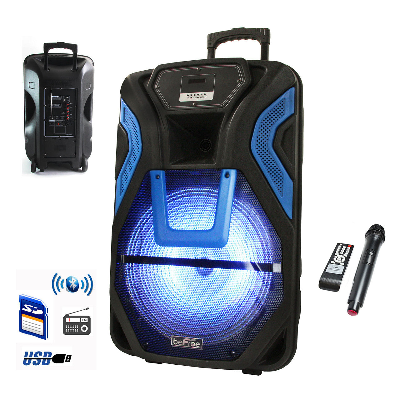 beFree Sound 15 Inch Rechargeable Bluetooth Portable Party PA Speaker System With SD/FM/USB Inputs-0