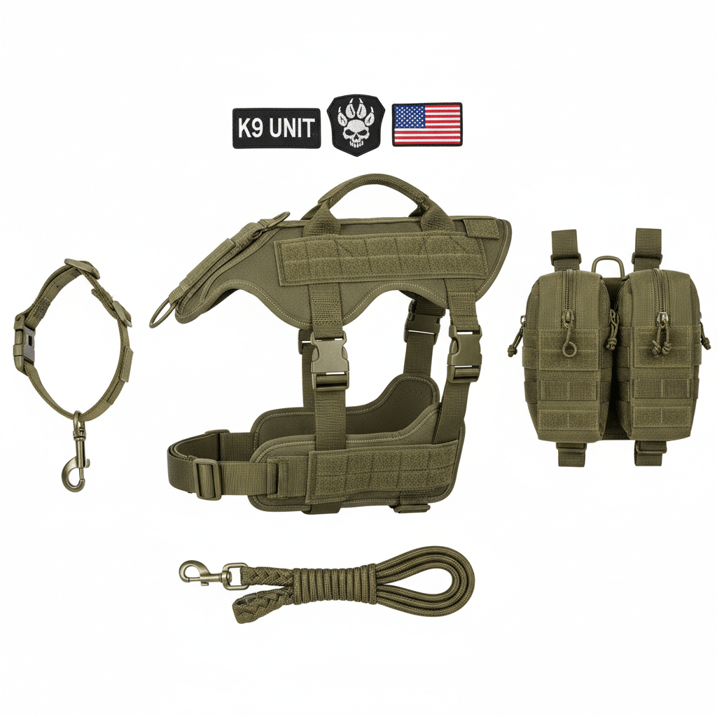 Military Tactical Dog Harness Set | Complete K9 Gear with Bags & Patches - A Horizon Dawn