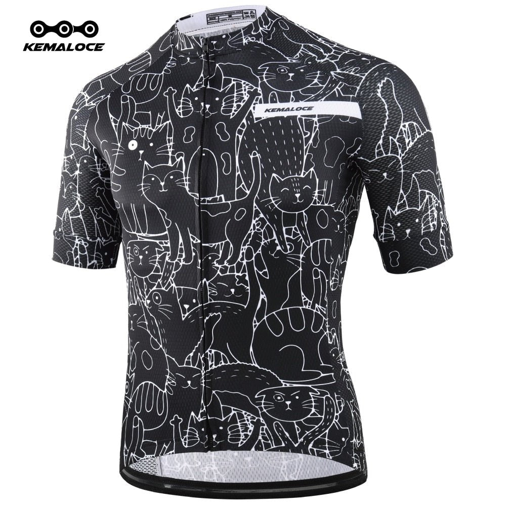 KEMALOCE Breathable Unisex White Cartoon Cat Cycling Jersey Spring Anti-Pilling Eco-Friendly Bike Clothing Top Road Team Bicycle - A Horizon Dawn