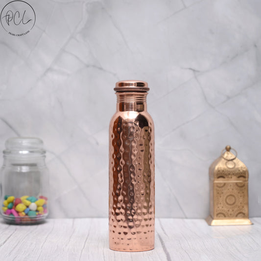 100% Pure Copper Water Bottle With Hammered Design 950 ML-0