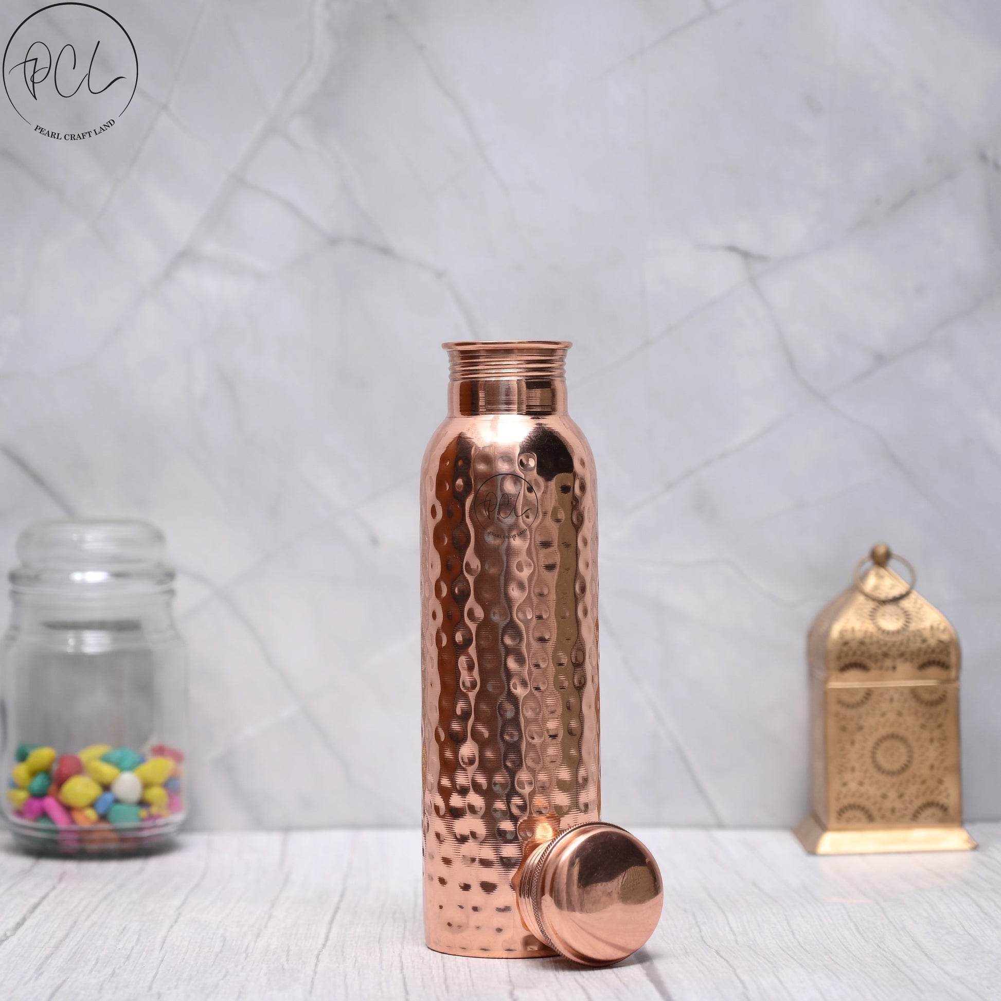 100% Pure Copper Water Bottle With Hammered Design 950 ML-1