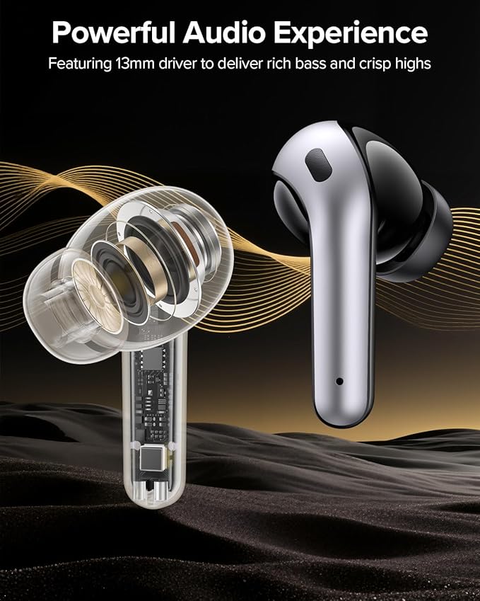 60H Tagry Bluetooth 5.3 Earphones Wireless Earbuds Black Dual Charging Earbuds With Mic