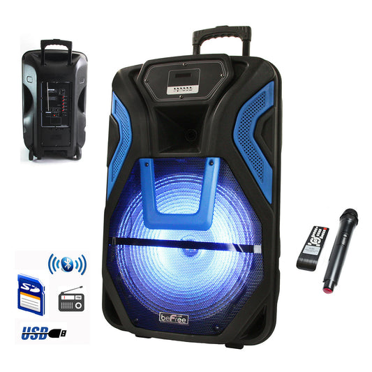 beFree Sound 15 Inch Rechargeable Bluetooth Portable Party PA Speaker System With SD/FM/USB Inputs-0