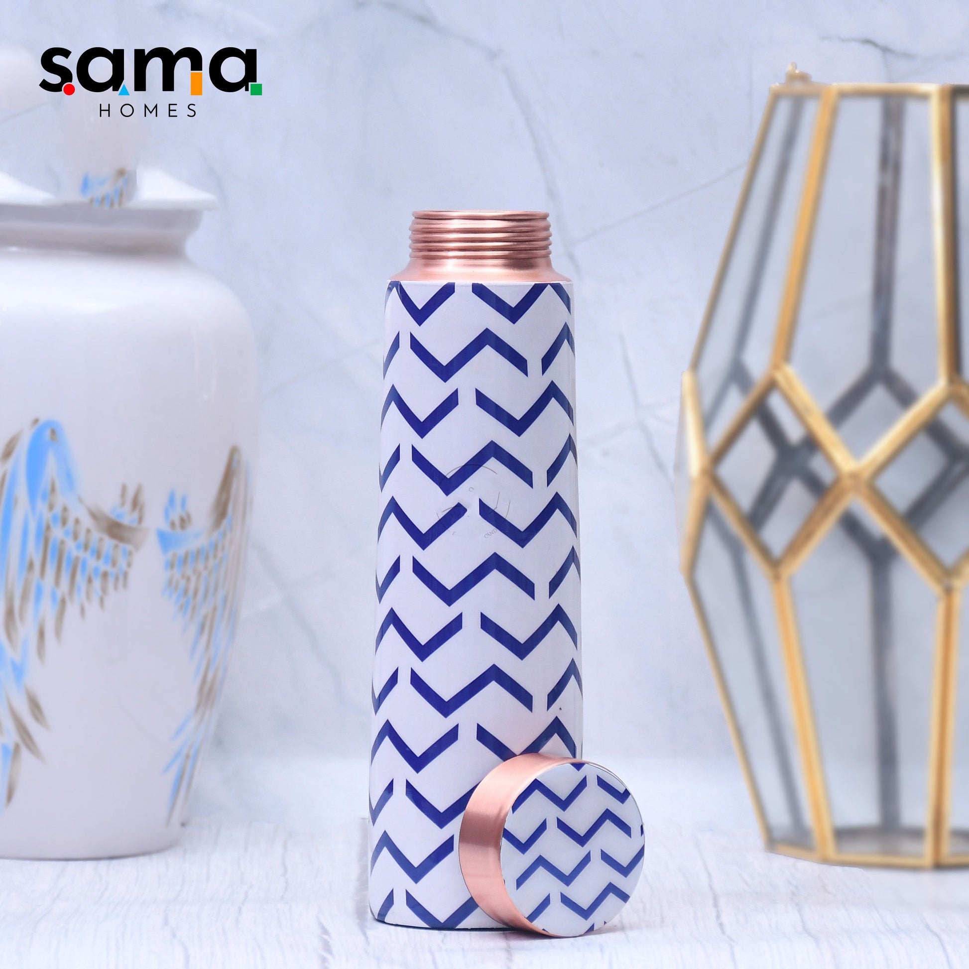 Blue Wave Design Printed Copper Water Bottle Leak Proof Capacity 1000 ML-1