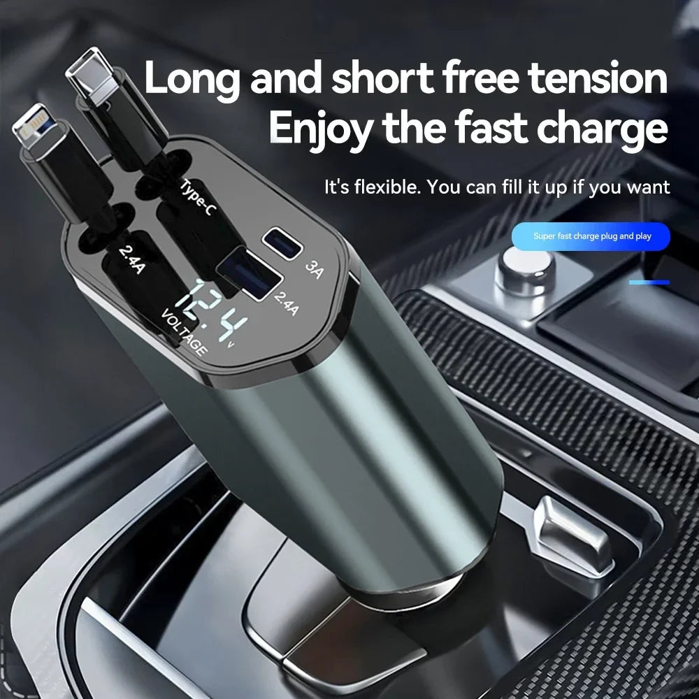 CarSync Central 4-in-1 Retractable Car Charger - Universal Fast Charging