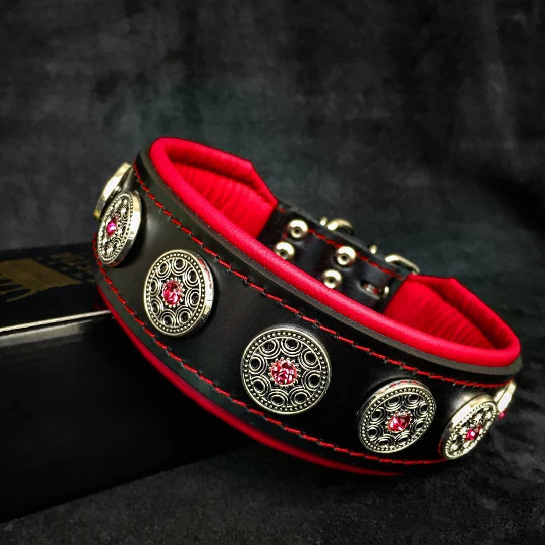 Bestia "Bijou" Dog Collar | Black & Red | Handcrafted European Leather - A Horizon Dawn