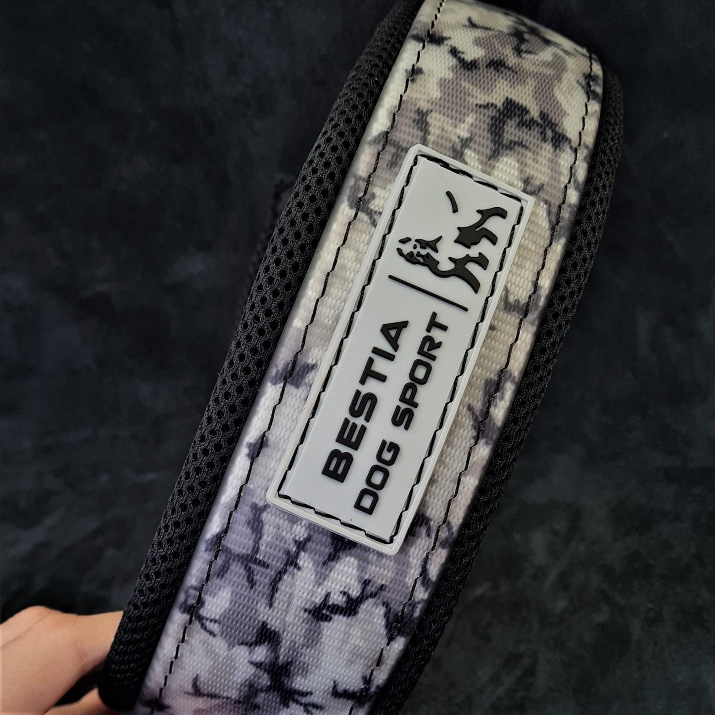 Bestia Sport Dog Collar | Grey Camo | Handcrafted European Leather - A Horizon Dawn