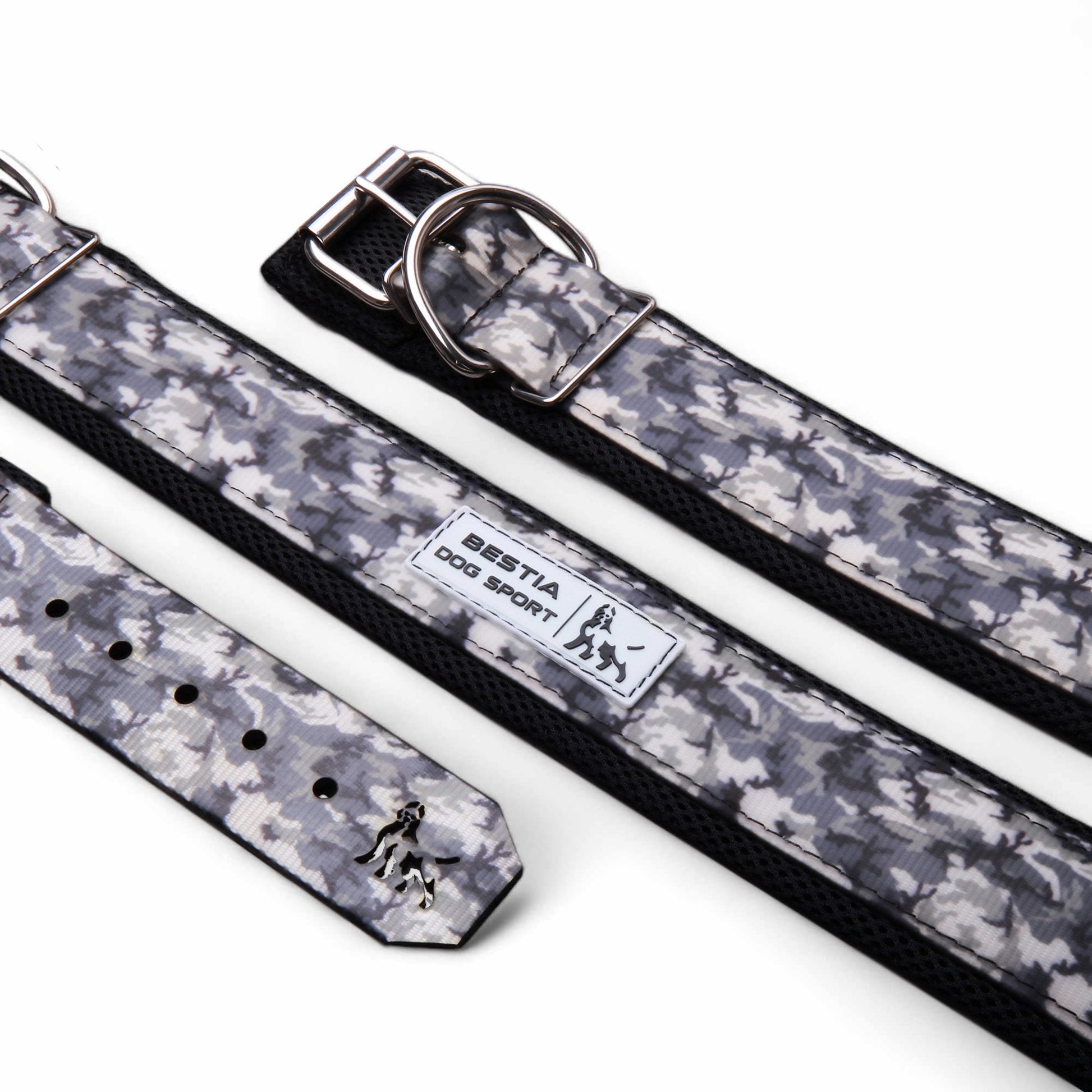 Bestia Sport Dog Collar | Grey Camo | Handcrafted European Leather - A Horizon Dawn
