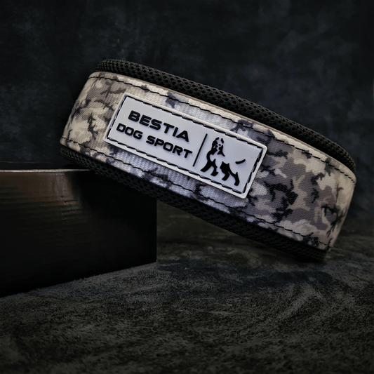 Bestia Sport Dog Collar | Grey Camo | Handcrafted European Leather - A Horizon Dawn