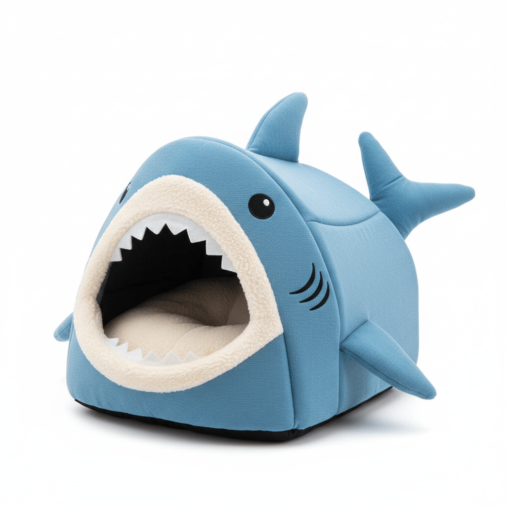 Luxury Plush Shark Cave Dog Bed | Cozy & Anxiety - Calming - A Horizon Dawn