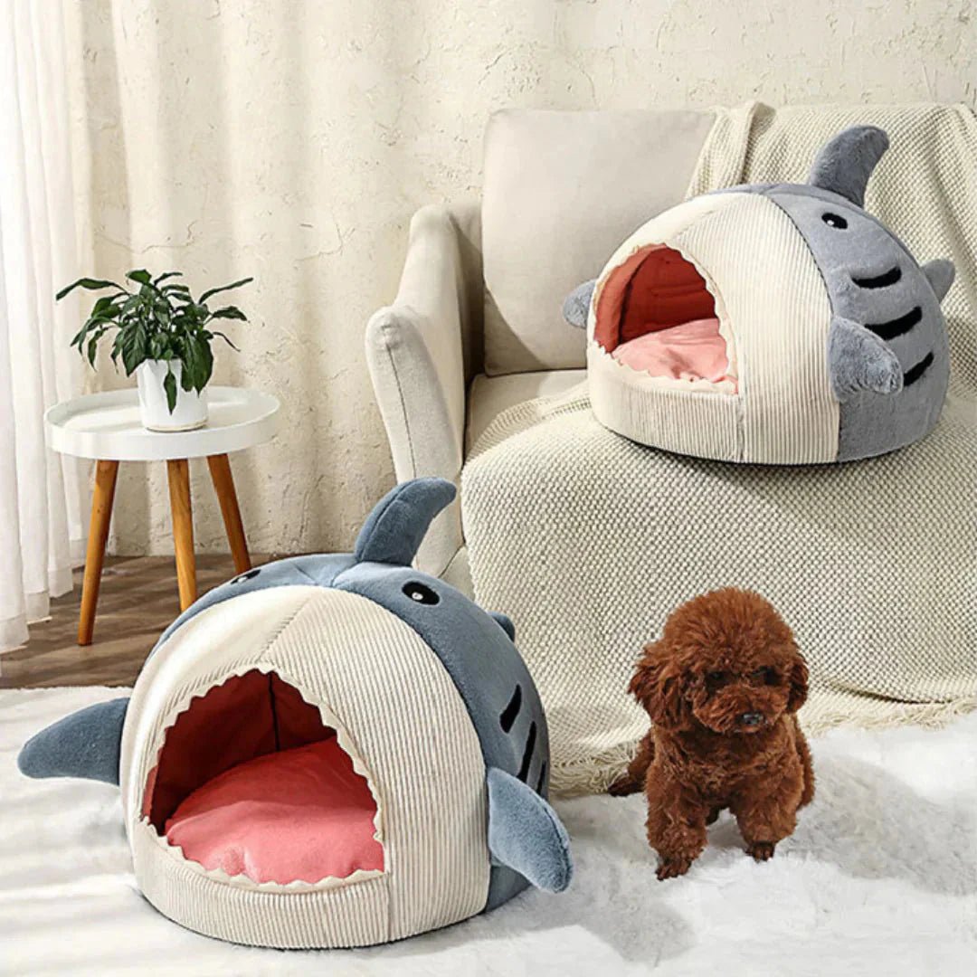 Luxury Plush Shark Pet Bed - Cozy Cave Bed for Dogs & Cats - A Horizon Dawn