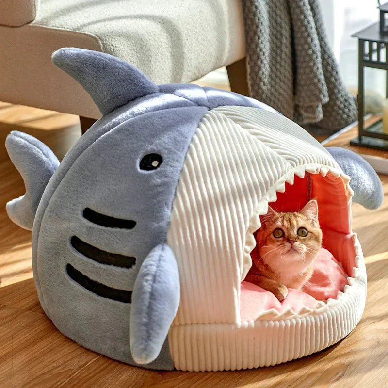 Luxury Plush Shark Pet Bed - Cozy Cave Bed for Dogs & Cats - A Horizon Dawn