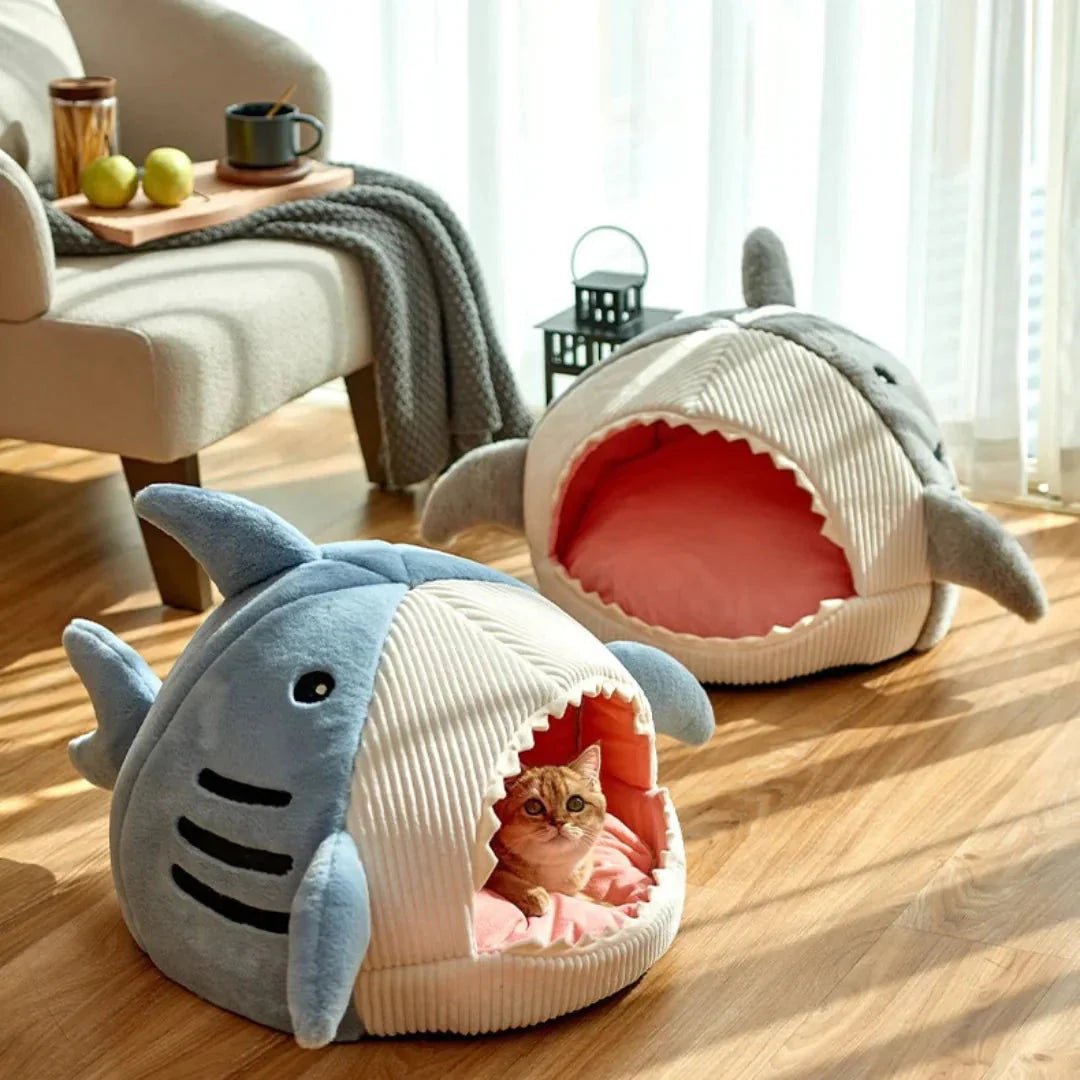 Luxury Plush Shark Pet Bed - Cozy Cave Bed for Dogs & Cats - A Horizon Dawn