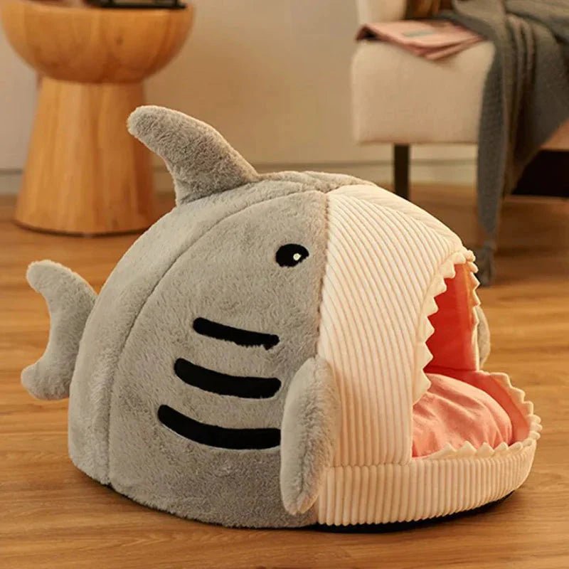 Luxury Plush Shark Pet Bed - Cozy Cave Bed for Dogs & Cats - A Horizon Dawn