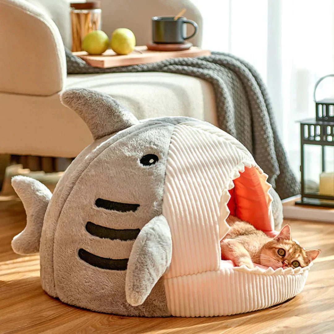 Luxury Plush Shark Pet Bed - Cozy Cave Bed for Dogs & Cats - A Horizon Dawn
