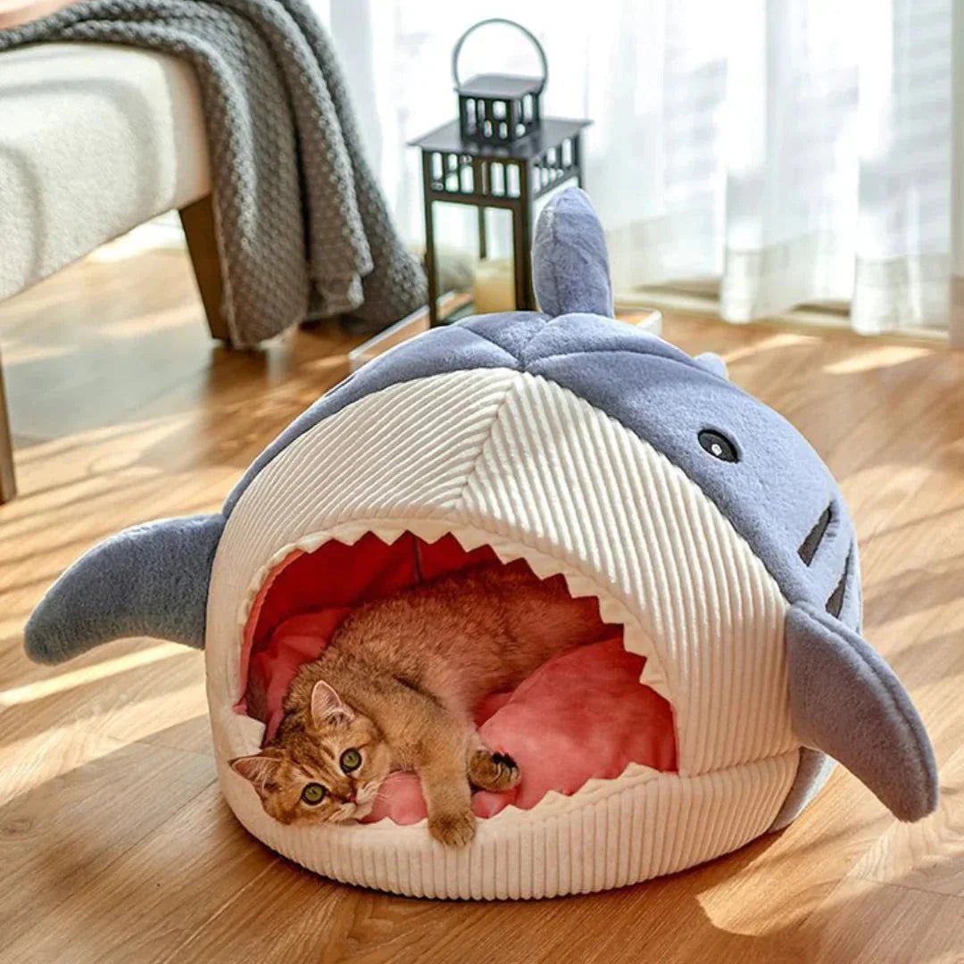 Luxury Plush Shark Pet Bed - Cozy Cave Bed for Dogs & Cats - A Horizon Dawn