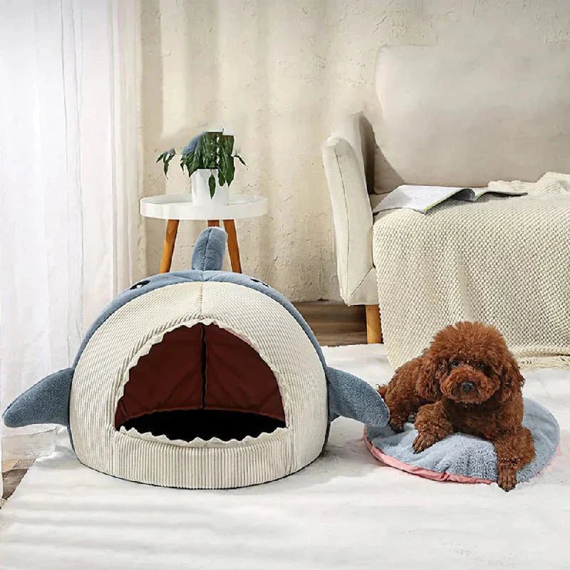 Luxury Plush Shark Pet Bed - Cozy Cave Bed for Dogs & Cats - A Horizon Dawn