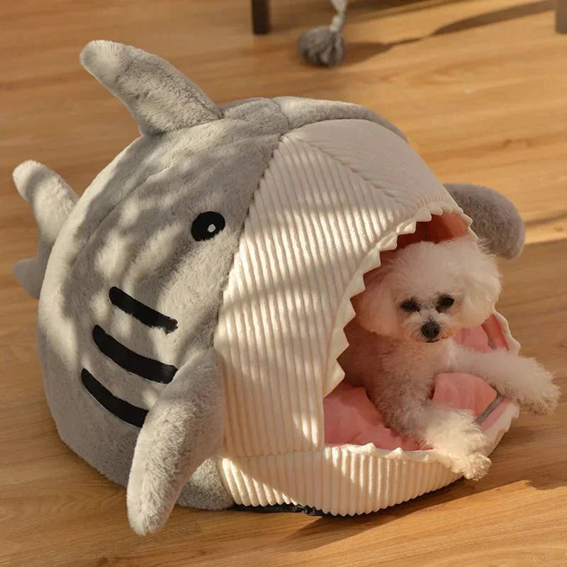 Luxury Plush Shark Pet Bed - Cozy Cave Bed for Dogs & Cats - A Horizon Dawn