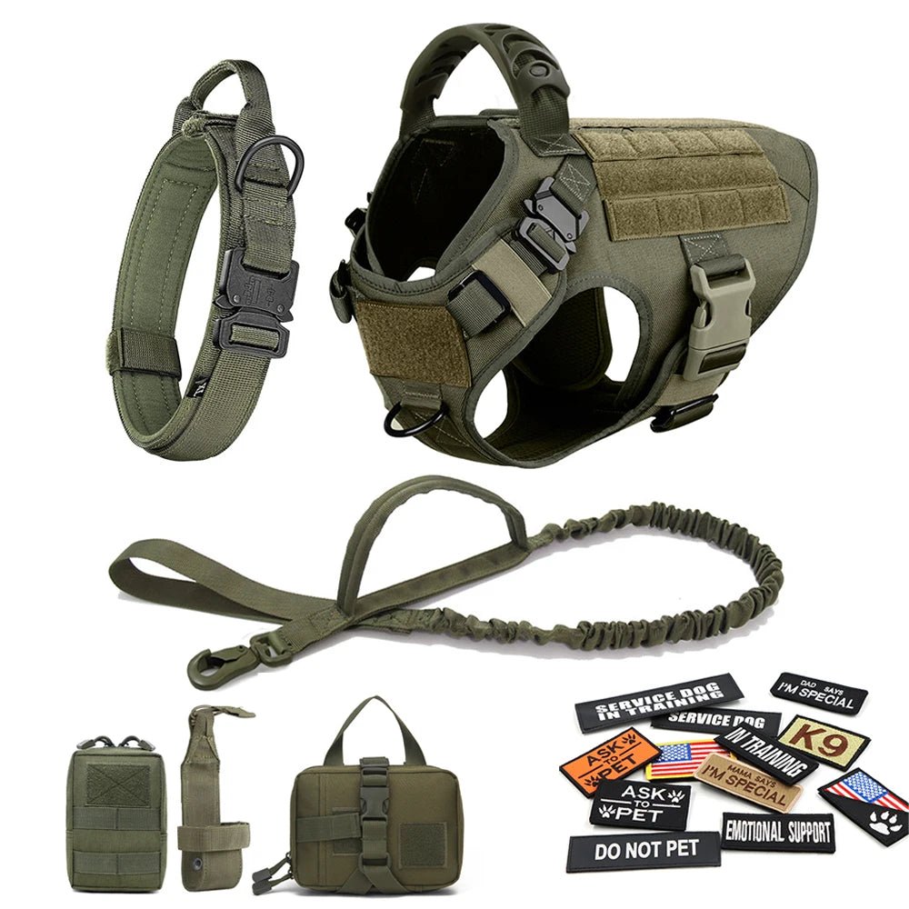 Military Large Dog Harness Collar Leash Bags Patches Set Pet Malinois Training Vests Tactical Dogs Harnesses Accessories - A Horizon Dawn