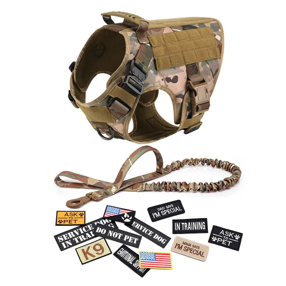 Military Large Dog Harness Collar Leash Bags Patches Set Pet Malinois Training Vests Tactical Dogs Harnesses Accessories - A Horizon Dawn