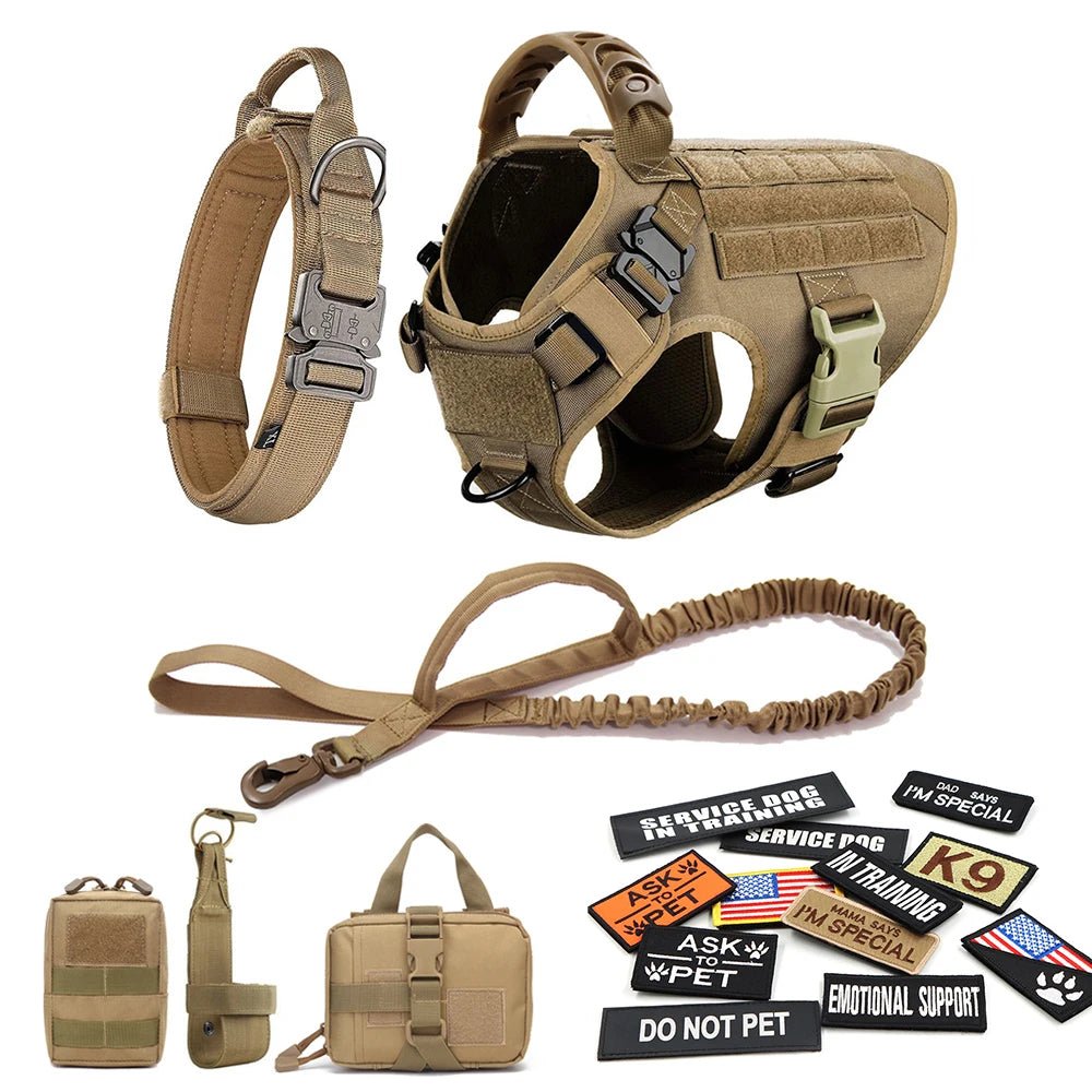 Military Large Dog Harness Collar Leash Bags Patches Set Pet Malinois Training Vests Tactical Dogs Harnesses Accessories - A Horizon Dawn