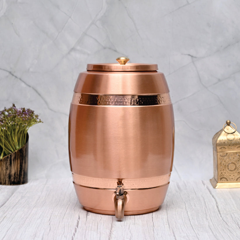 Pure Copper Water Dispenser Barrel Ribbon Hammered Designed Capacity 5000 ML.-0