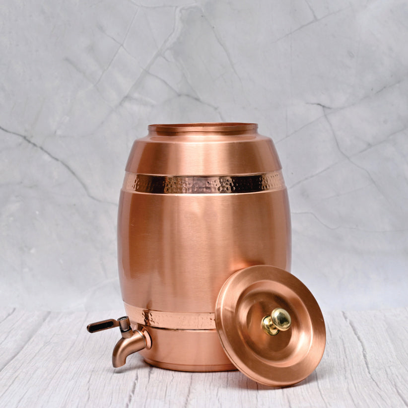 Pure Copper Water Dispenser Barrel Ribbon Hammered Designed Capacity 5000 ML.-1