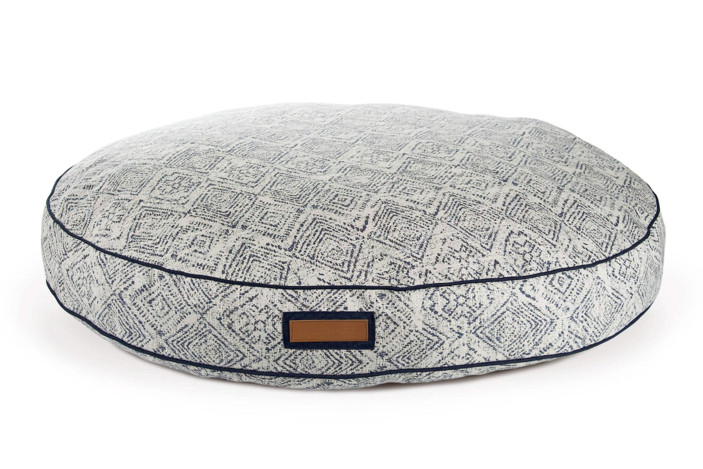 Round Pet Bed in Sapphire Spaniel - USA Made Sunbrella Fabric - A Horizon Dawn