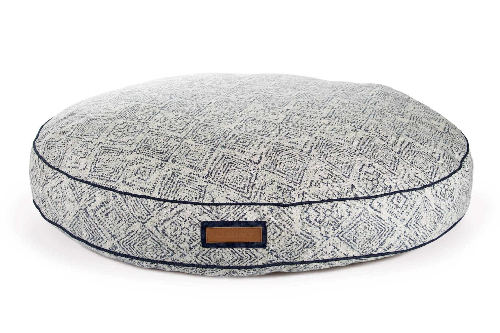 Round Pet Bed in Sapphire Spaniel - USA Made Sunbrella Fabric - A Horizon Dawn