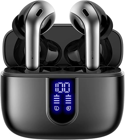 60H Tagry Bluetooth 5.3 Earphones Wireless Earbuds Black Dual Charging Earbuds With Mic