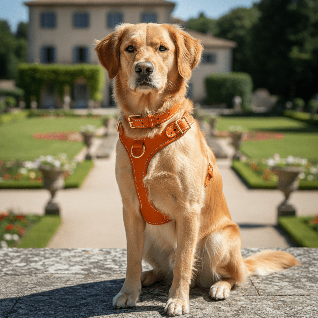 The Bijou Complete Set - Collar, Harness & Leash in Orange | European Leather - A Horizon Dawn