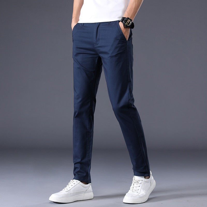 2023 New Summer Casual Pants Men 98%Cotton Solid color Business Fashion Slim Fit Stretch Gray Thin Trousers Male Brand Clothing - A Horizon Dawn