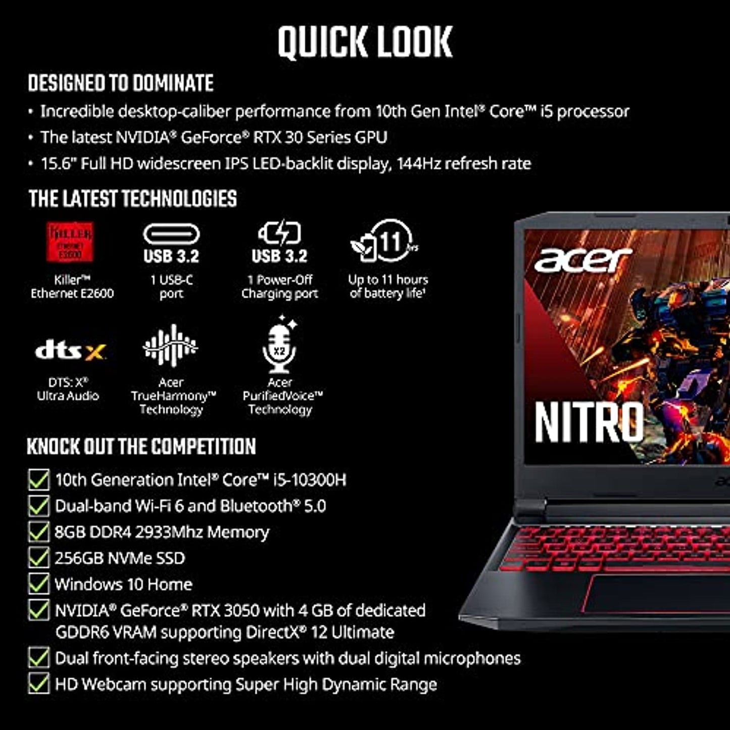 Acer Nitro 5 Gaming Laptop | Intel i5 | RTX 3050 | 15.6" 144Hz | 8GB RAM | 256GB SSD - A Horizon Dawn