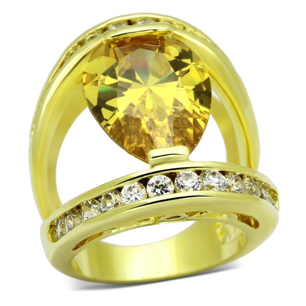 AHD Gold Brass Ring with AAA Grade CZ in Topaz - A Horizon Dawn