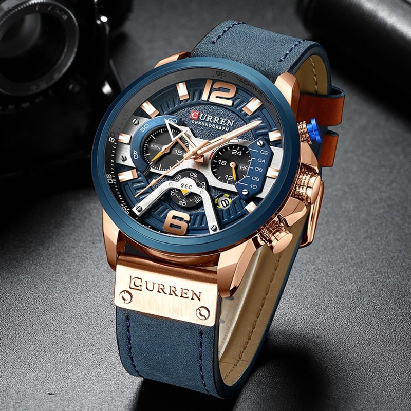 CURREN Casual Sport Watches for Men Top Brand Luxury Military Leather Wrist Watch Man Clock Fashion Chronograph Wristwatch - A Horizon Dawn