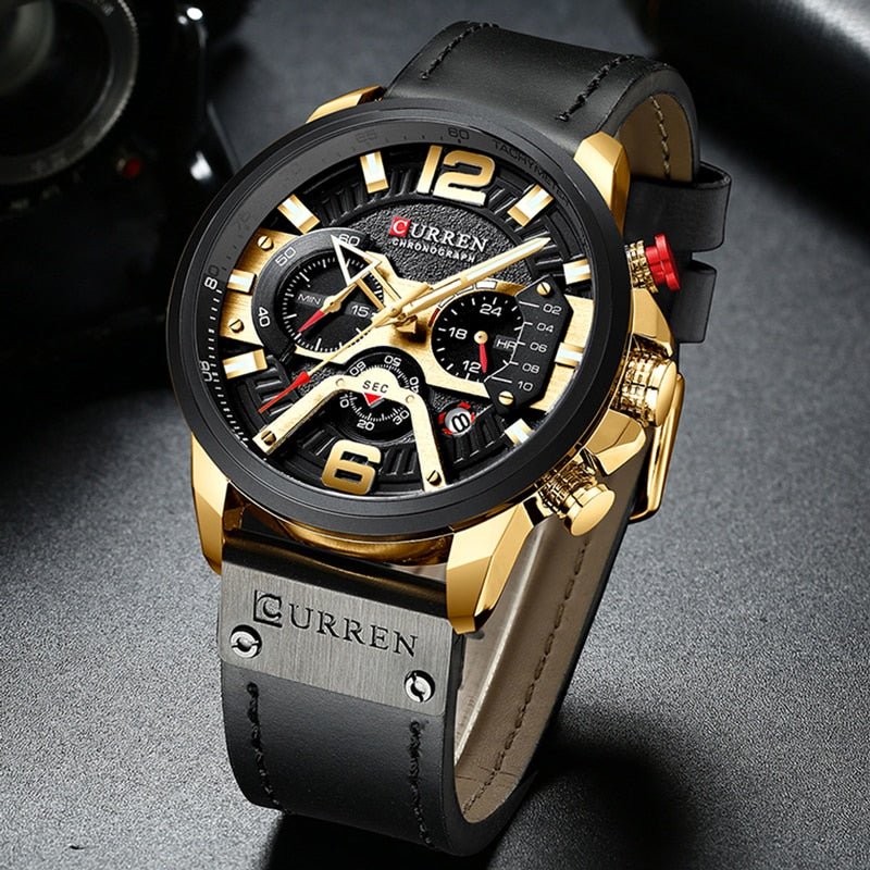 CURREN Casual Sport Watches for Men Top Brand Luxury Military Leather Wrist Watch Man Clock Fashion Chronograph Wristwatch - A Horizon Dawn