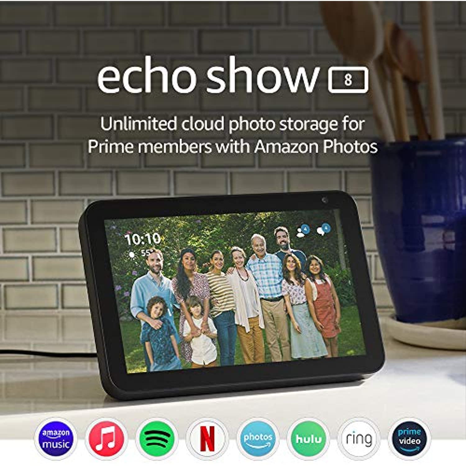 Echo Show 8 (1st Gen, 2019 release) -- HD smart display with Alexa – Unlimited Cloud Photo Storage – Digital Photo Display - Charcoal - A Horizon Dawn