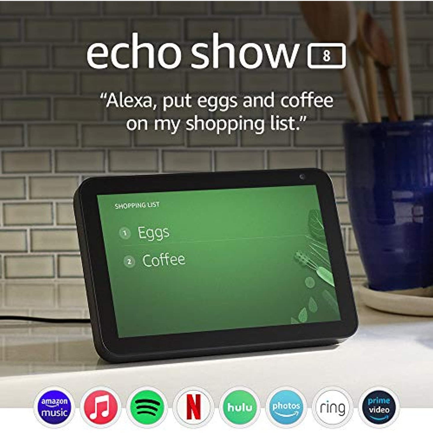 Echo Show 8 (1st Gen, 2019 release) -- HD smart display with Alexa – Unlimited Cloud Photo Storage – Digital Photo Display - Charcoal - A Horizon Dawn