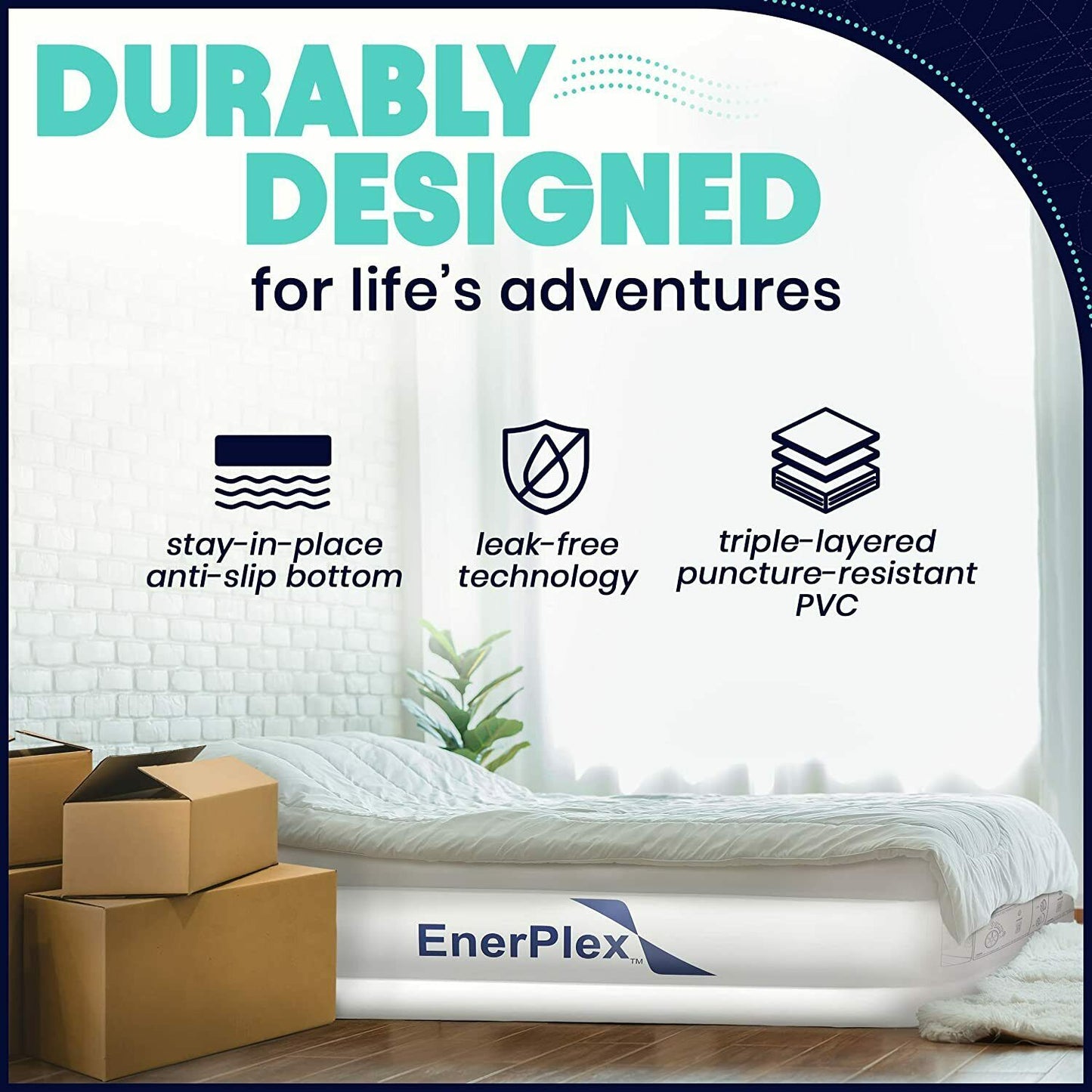 EnerPlex Queen Air Mattress for Camping Home & Travel -16 Inch -Built in Pump - A Horizon Dawn
