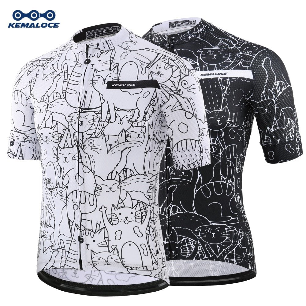 KEMALOCE Breathable Unisex White Cartoon Cat Cycling Jersey Spring Anti-Pilling Eco-Friendly Bike Clothing Top Road Team Bicycle - A Horizon Dawn