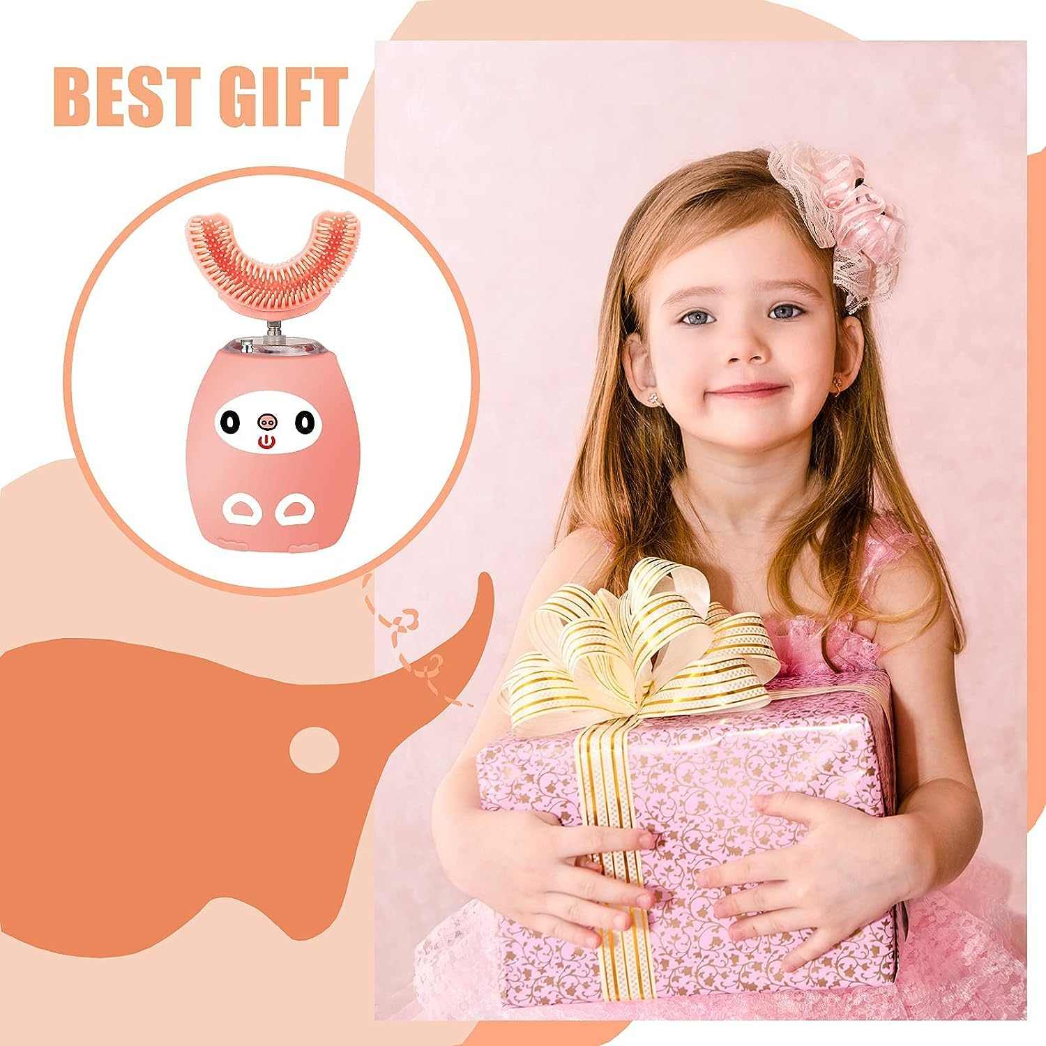 Kids U - Shaped Electric Toothbrush - Kids U Shaped Toothbrush, Kids Automatic Timer Tooth Brush, Ultrasonic Automatic Toothbrush - 3 Cleaning Modes, Waterproof Auto Toothbrush for Children (Age 3 - 7 Pink! 🦷 - A Horizon Dawn