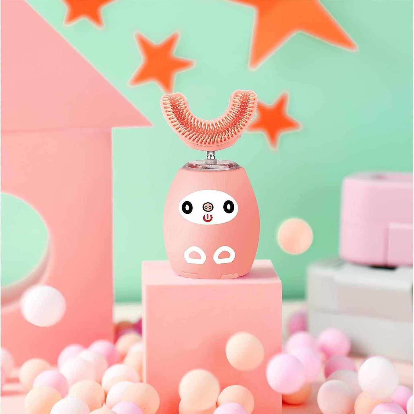 Kids U - Shaped Electric Toothbrush - Kids U Shaped Toothbrush, Kids Automatic Timer Tooth Brush, Ultrasonic Automatic Toothbrush - 3 Cleaning Modes, Waterproof Auto Toothbrush for Children (Age 3 - 7 Pink! 🦷 - A Horizon Dawn