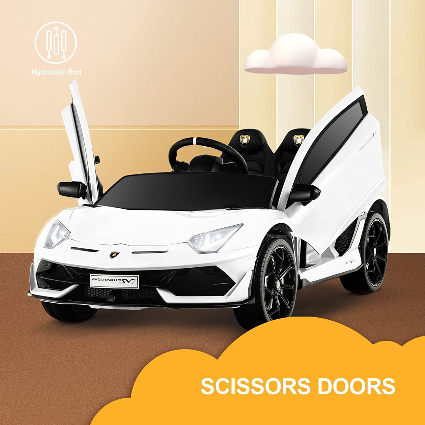 Lamborghini Aventador 12V SVJ- Kids Toy -Sports Car with Remote - White - A Horizon Dawn