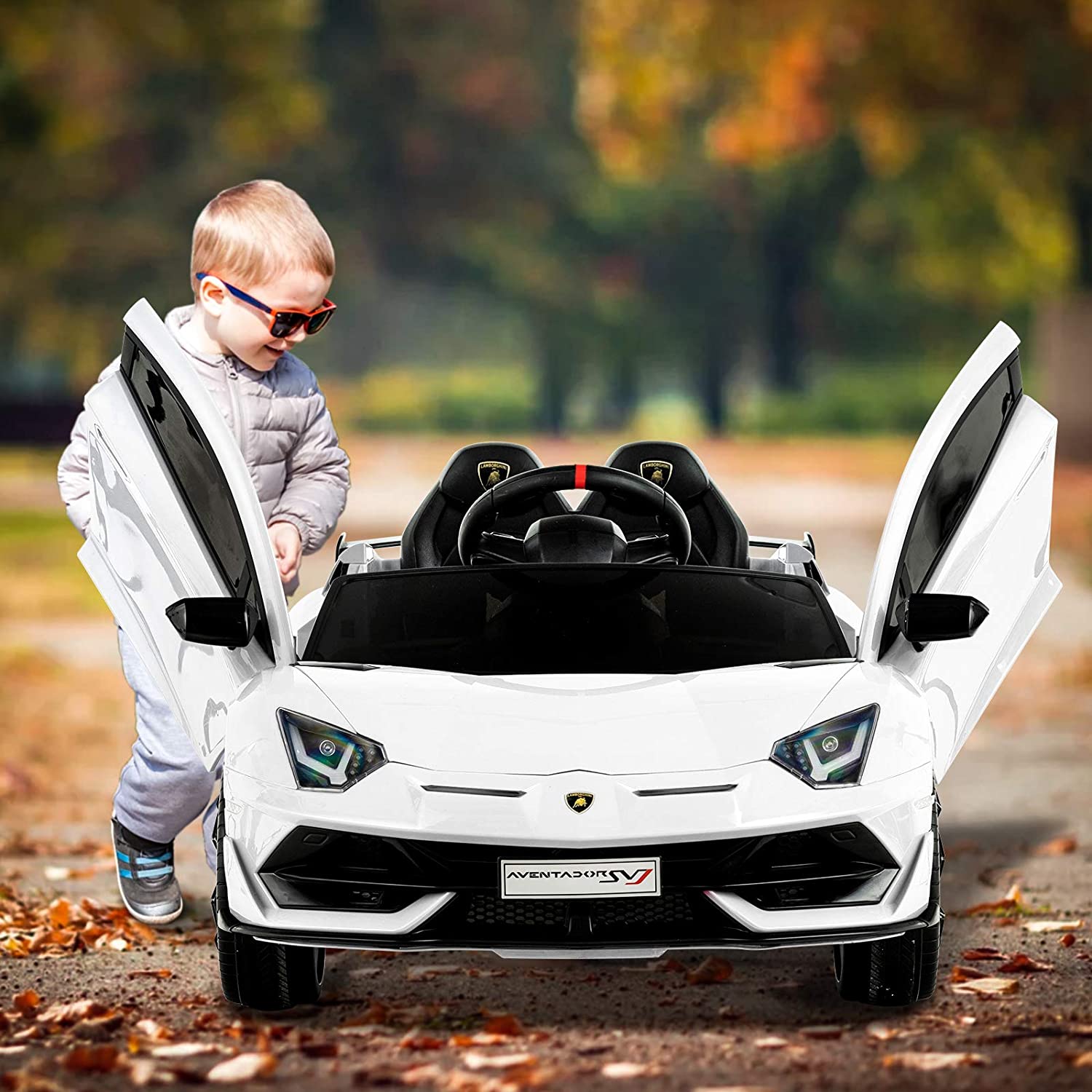 Lamborghini Aventador 12V SVJ- Kids Toy -Sports Car with Remote - White - A Horizon Dawn