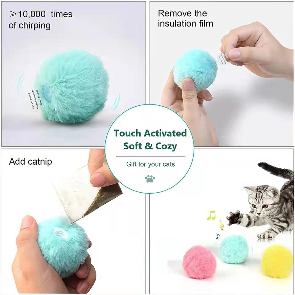 Smart Cat Toys Interactive Ball Plush Electric Catnip Training Toy Kitten Touch Sounding Pet Product Squeak Toy Ball Cat Supplie - A Horizon Dawn
